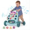 Montessori Baby Walker Toddler Educational Push Toy with Removable Oval Player and Shape Sorter-Blue