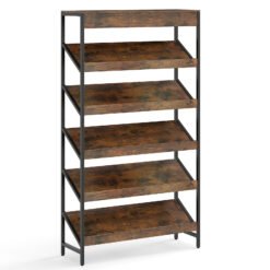 6 Tier Bookshelf with Heavy-Duty Metal Frame for Living Room-Rustic Brown