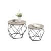 Round Coffee Table Set of 2 Grey-Beige and Black
