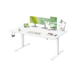 Electric standing desk with USB-C port and cable tray Matte White