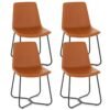 Dining Chair Set of 4 with Metal Legs and Vintage Stitching-Brown