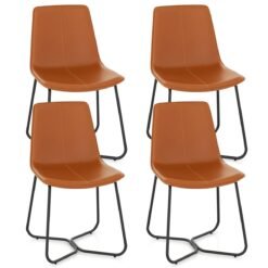 Dining Chair Set of 4 with Metal Legs and Vintage Stitching-Brown
