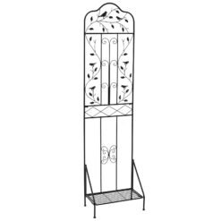 Garden Trellis with Foldable Shelf and Anti-Tipping Device-Black-1 Pack