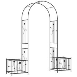 Metal Garden Arbor with Planter Boxes and Ground Stakes for Climbing Plants