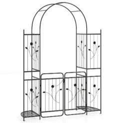 220 cm Tall Garden Arch with Lockable Gate and Heavy-duty Metal Arbor