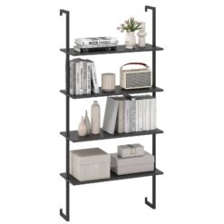 4-Tier Wall-Mounted Bookshelf with Metal Frame for Living Room-Black