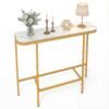 Entryway Table with Faux Marble Top and Metal Frame for Hallway-White & Golden