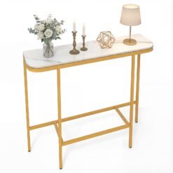 Entryway Table with Faux Marble Top and Metal Frame for Hallway-White & Golden