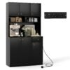 180cm Tall Pantry Cabinet with Outlets and Anti-Tipping Kits-Black