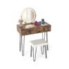 Vanity Desk with Mirror and Lights Makeup Dressing Table-Rustic Brown