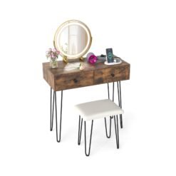 Vanity Desk with Mirror and Lights Makeup Dressing Table-Rustic Brown