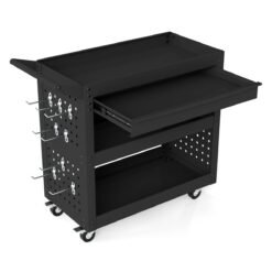 Metal Mechanic Tool Organizer with Large Drawer and 2 Pegboards-Black