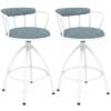 Counter Height Swivel Bar Stools Set of 2 Upholstered Barsools with Backrest-Blue