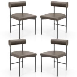 Faux Leather Upholstered Kitchen Side Chair with Curved Set of 4-Grey