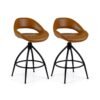 Swivel Bar Stools Set of 2 Counter Height Barstools with Backrest and Footrest-Brown