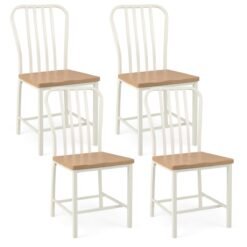 Kitchen Dining Chair Set of 4 with Ergonomic Seat and Footrest-White