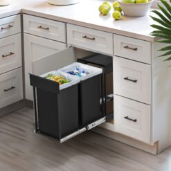 Pull-Out Recycling Bin, Double Compartment Waste Container for Cabinet