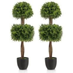 Set of 2 100CM Artificial Boxwood Topiary Ball Tree with Cement-filled Plastic Pot