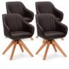 Set of 4 360° Swivel Accent Chair with Solid Wood Legs-Brown