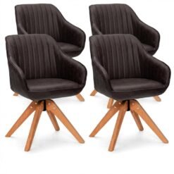 Set of 4 360° Swivel Accent Chair with Solid Wood Legs-Brown