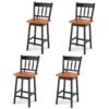 Set of 4 97cm Swivel Rubber Wood Bar Stools with Backrest and Footrest