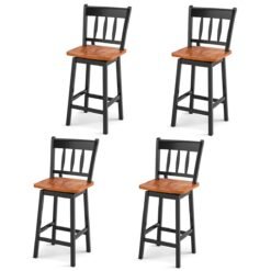 Set of 4 97cm Swivel Rubber Wood Bar Stools with Backrest and Footrest