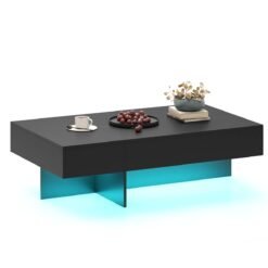 Coffee Table High-Gloss Accent Table with 3 Storage Drawers-Black