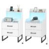 Nightstand Modern Bedside Table Set of 2 with Built-in Charging Station-White