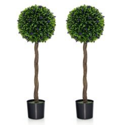 115 CM Artificial Boxwood Topiary Tree Set of 2 Fake Lavender Ball Plant-Green
