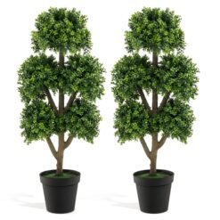 115cm Artificial Boxwood Topiary Ball Tree Set of 2 for Home-Green