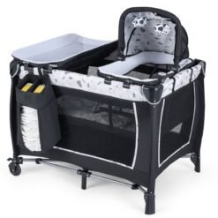 Foldable Pack and Play Portable Baby Playard with Rocking Bassinet and Diaper Changing Table-Beige