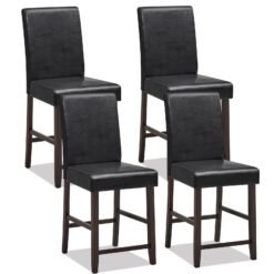 Set of 4 Counter Height Bar Stools with Rubber Wood Legs and Ergonomic