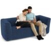 Double Inflatable Couch Portable Blow Up Sofa with Detachable Cover-Blue