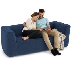 Double Inflatable Couch Portable Blow Up Sofa with Detachable Cover-Blue
