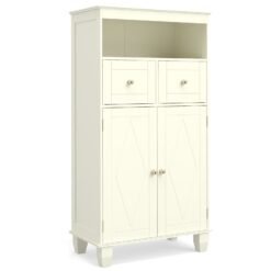 Bathroom Floor Storage Cabinet with Doors and Shelves-Beige