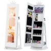 3 In 1 Kids Jewelry Cabinet 360° Swivel Jewelry Armoire with Mirror-White
