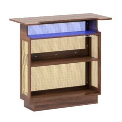 Industrial Home Bar Unit with RGB LED Light and App Control for Kitchen Living Room-Brown