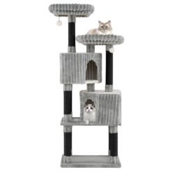 156 cm Large Multi-level Cat Tree with 2 Condos-Light Grey
