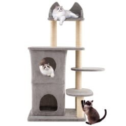 123CM Cat Tree for Indoor Cats with 2-story Condo-Grey