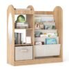 Kids Bookshelf with Full-Length Mirror and 4-Tier Sling Shelves-Natural