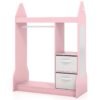 Kids Play Armoire Dresser with Acrylic Mirror Cloth Hanger-Pink