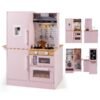 Dual-Sided Kids Play Kitchen with Water Dispenser and Range Hood for 3+ Years Old-Pink