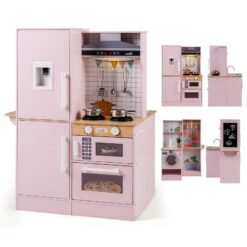 Dual-Sided Kids Play Kitchen with Water Dispenser and Range Hood for 3+ Years Old-Pink