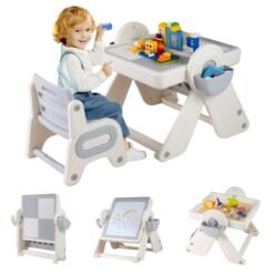 6-in-1 Multi-activity Children Table & Chair Folding Art Easel Set-Grey