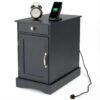 End Table Narrow Nightstand Bedside Table with Charging Station-Black