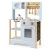 Wooden Toy Kitchen Playset with Chalkboard Microwave Stove for Kids Aged 3 +-Blue