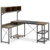 L-Shaped Computer Desk with Storage Hutch and Compartments for Home Office-Rustic Brown