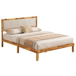 Solid Acacia Wood Bed Frame with Tufted Headboard and Ample Under-bed Space-Queen Size