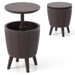 Outdoor Cool Cocktail Bar Table 38L Beer and Wine Cooler with Lift-Top-Brown