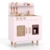 Play Kitchen for Kids with Realistic Ice Maker and Stove Cooking Toy Kitchen-Pink